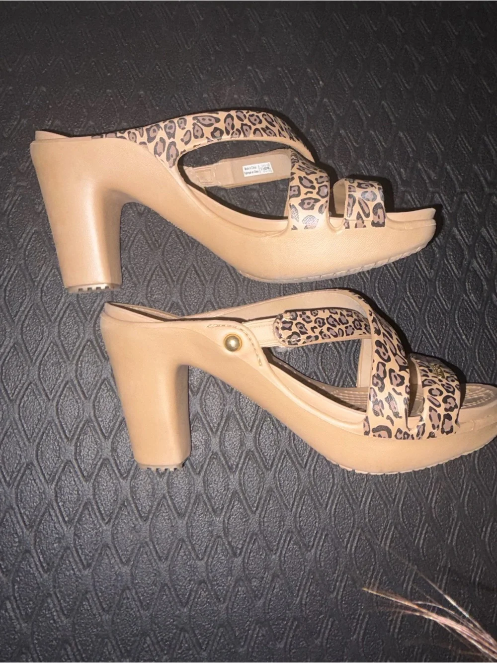 CROCS Tan Leopard Print High Heel Sandals